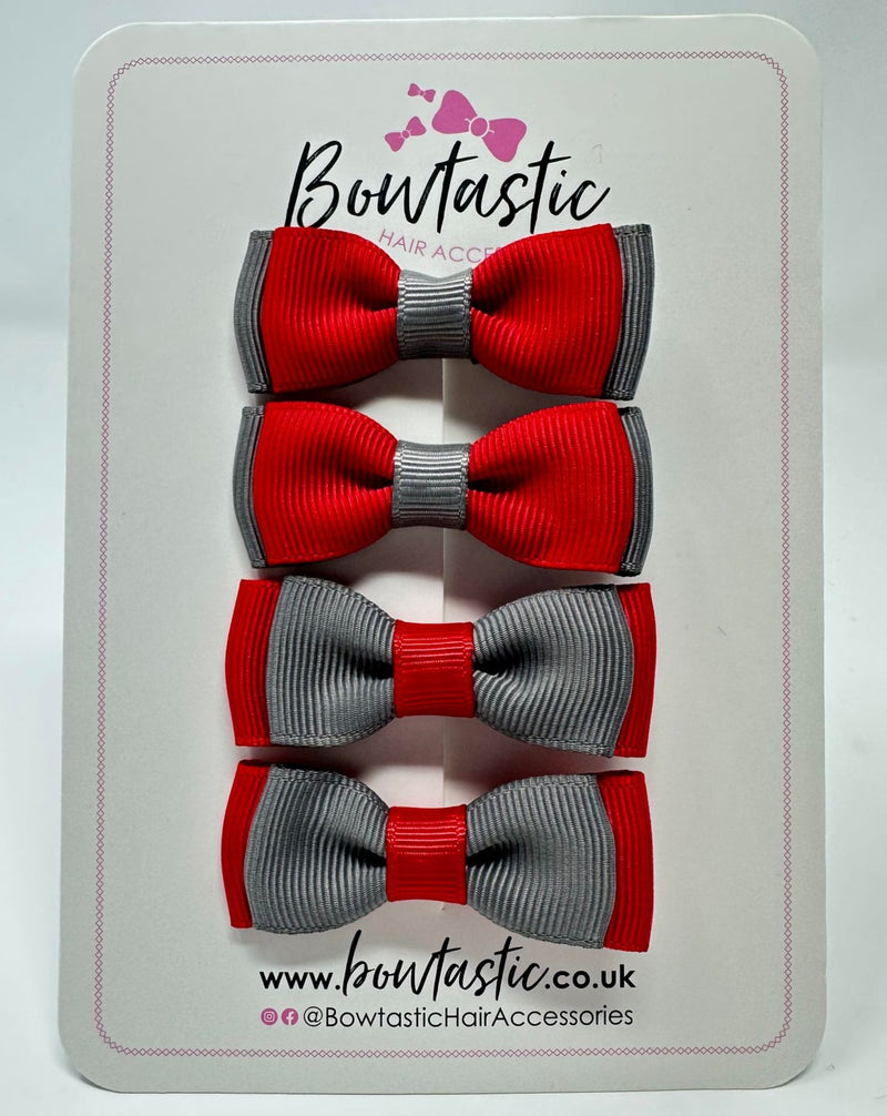 1.75 Inch Bows - Red & Metal Grey - 4 Pack