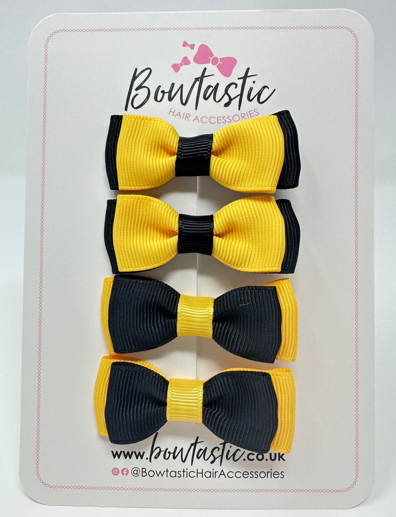 1.75 Inch Bows - Black & Yellow Gold - 4 Pack