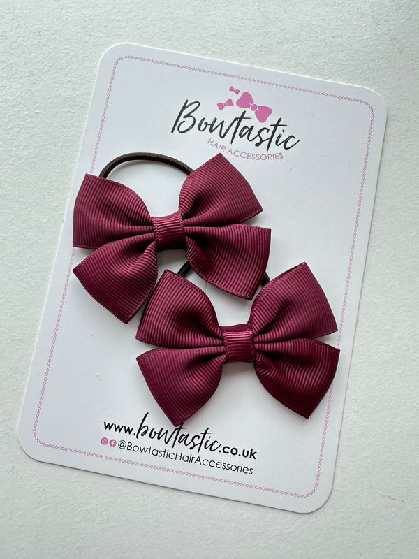 2.5 Inch Butterfly Bow Thin Elastic - Burgundy - 2 Pack