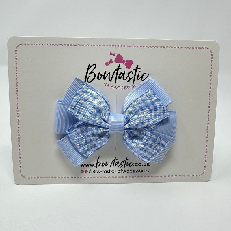 3 Inch Flat 2 Layer Bow - Bluebell & Blue Gingham