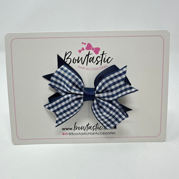3 Inch 2 Layer Bow - Navy Gingham