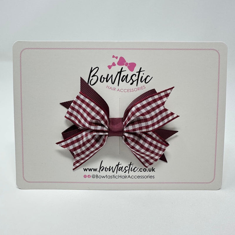 3 Inch Flat 2 Layer Bow - Burgundy Gingham