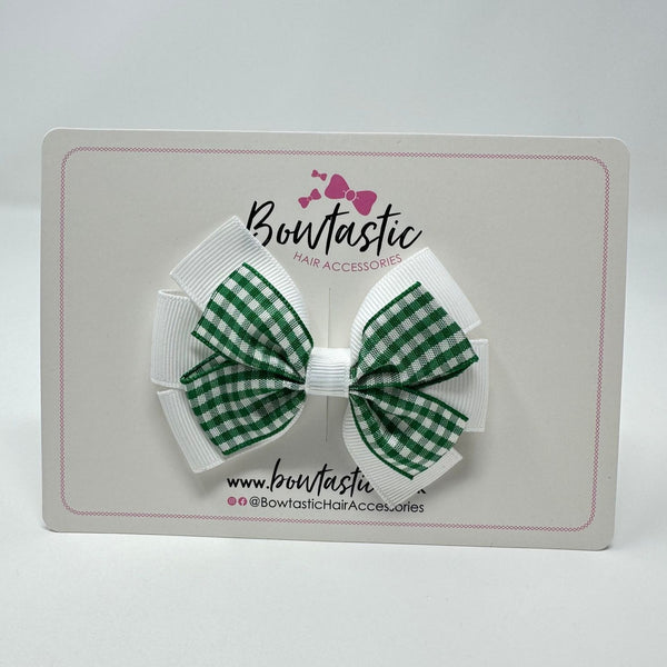 3 Inch Flat 2 Layer Bow - Green & White Gingham