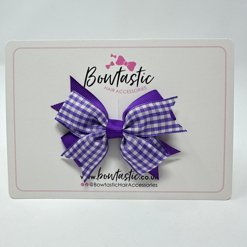 3 Inch Flat 2 Layer Bow - Purple Gingham