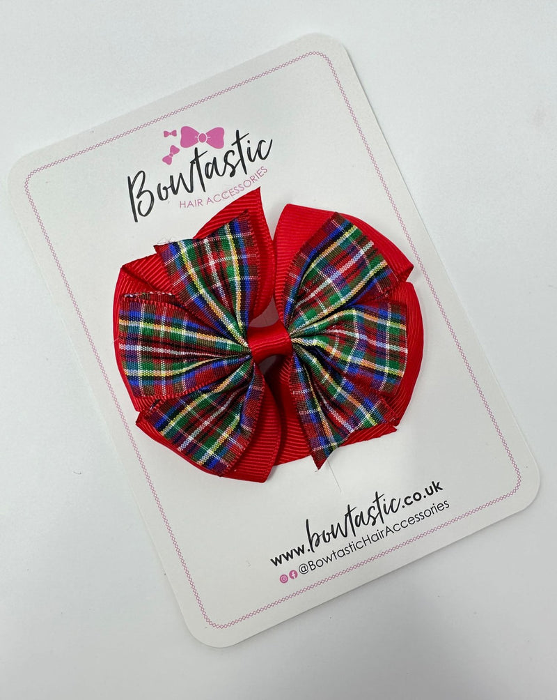 3 Inch Pinwheel Bow - Thin Elastic - Red Tartan