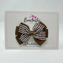 3 Inch Flat 2 Layer Bow - Turftan & Brown Gingham