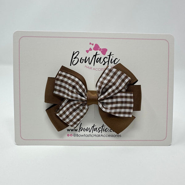 3 Inch Flat 2 Layer Bow - Brown Gingham