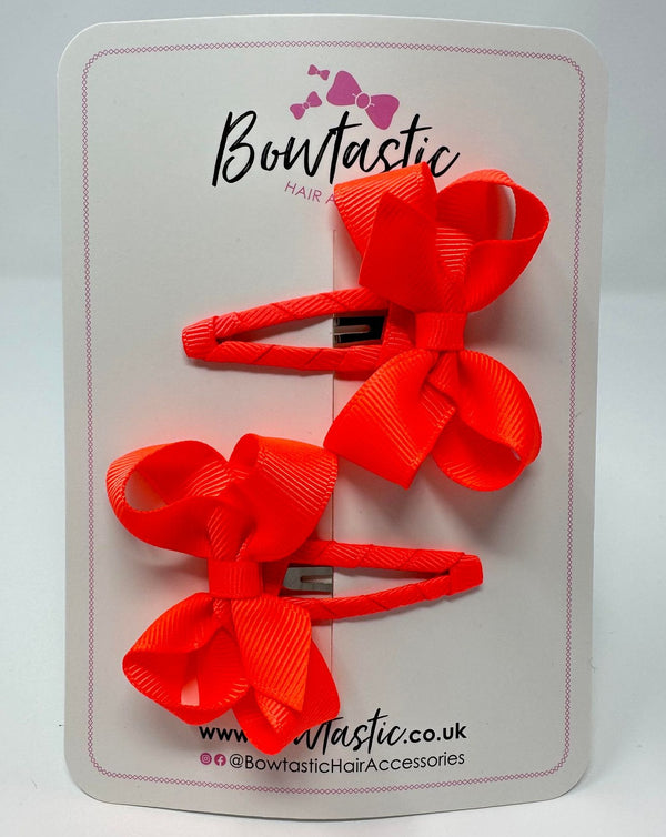 2 Inch Bow Snap Clip - Neon Orange - 2 Pack