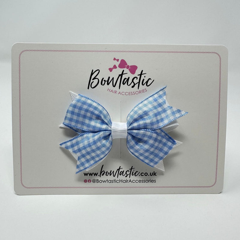 3 Inch Flat 2 Layer Bow - Blue & White Gingham