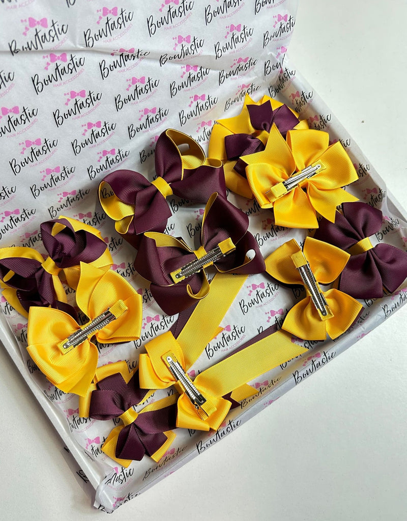 School Bundle - 5 Matching Pairs - Burgundy & Yellow Gold - Clips