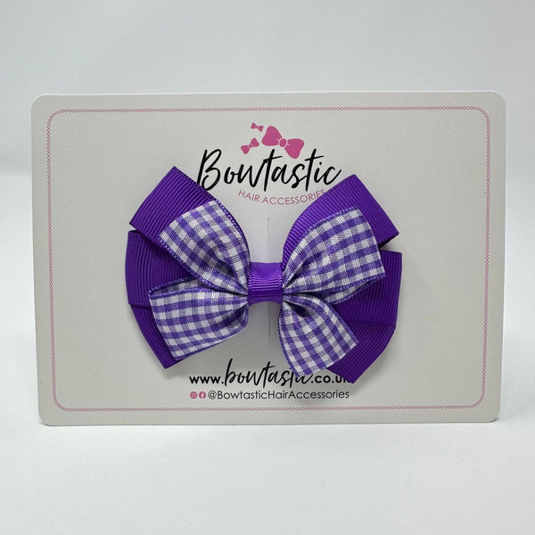 3 Inch Flat 2 Layer Bow - Purple Gingham