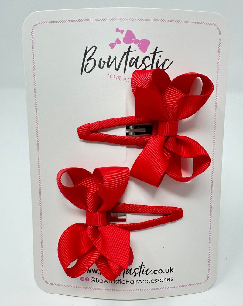 2 Inch Bow Snap Clip - Hot Red - 2 Pack