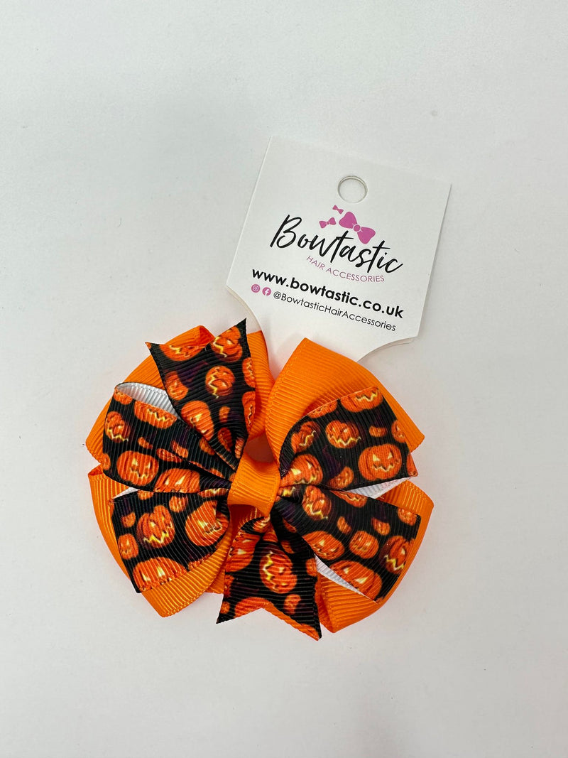 Halloween - 3.25 Inch Pattern Bow Thin Elastic - Orange Pumpkin