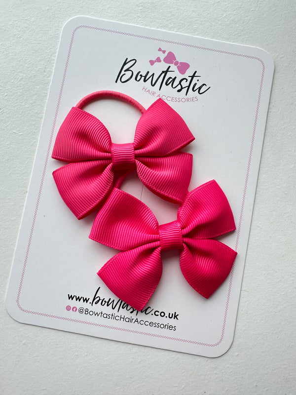 2.5 Inch Butterfly Bow Thin Elastic - Shocking Pink - 2 Pack