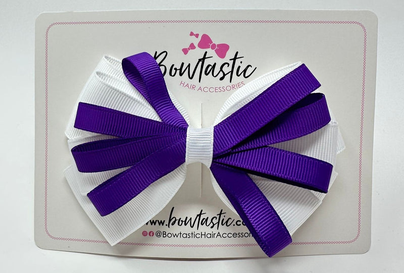 4.5 Inch Loop Bow - Purple & White