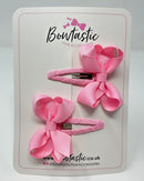 2 Inch Bow Snap Clip - Rose Pink - 2 Pack