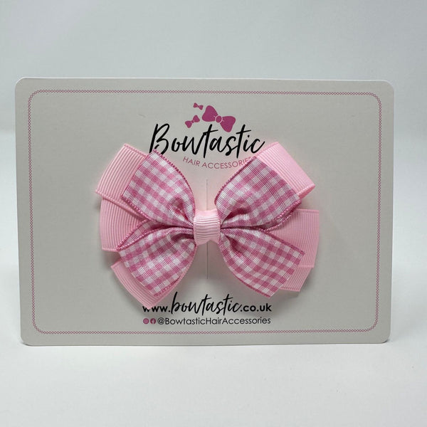 3 Inch Flat 2 Layer Bow - Pink Gingham