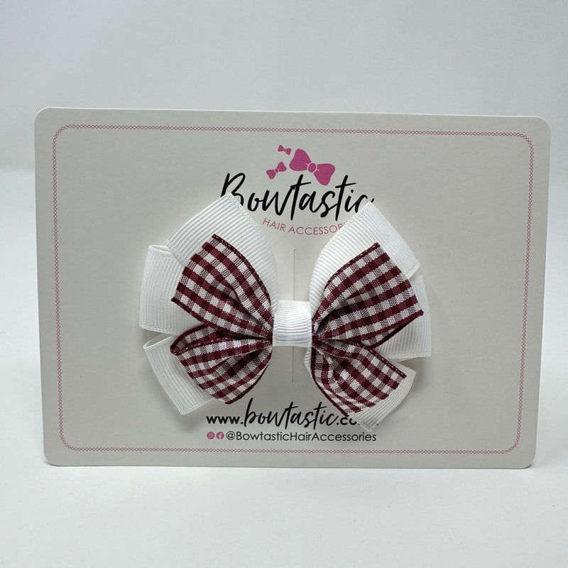 3 Inch Flat 2 Layer Bow - Burgundy & White Gingham