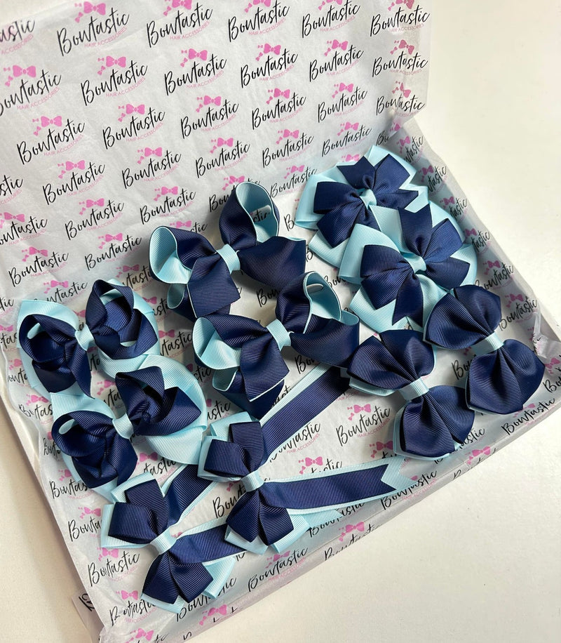 School Bundle - 5 Matching Pairs - Navy & Light Blue - Clips