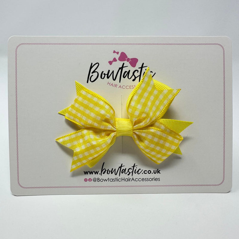 3 Inch Flat 2 Layer Bow - Yellow Gingham