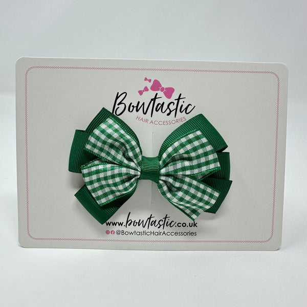 3 Inch Flat 2 Layer Bow - Forest Green & Green Gingham