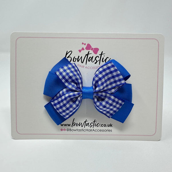 3 Inch Flat 2 Layer Bow - Royal Blue Gingham