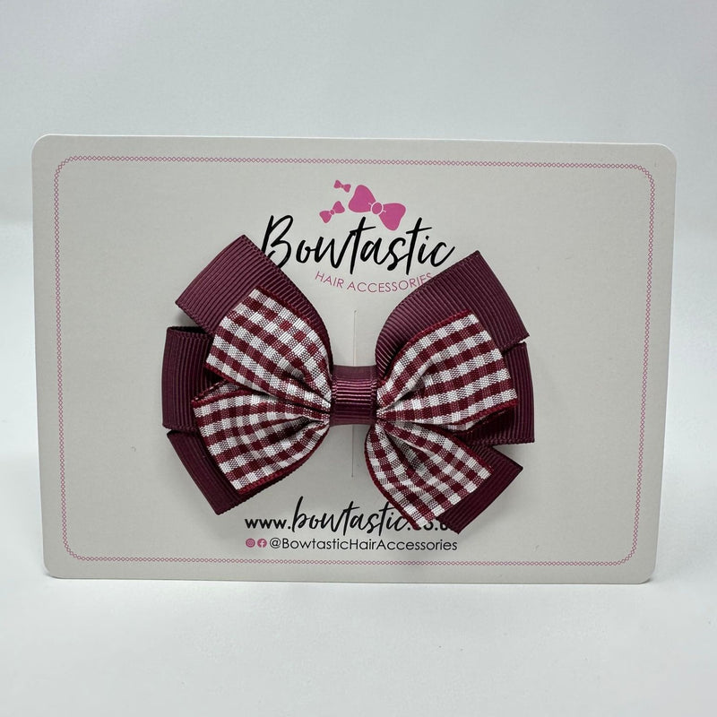 3 Inch Flat 2 Layer Bow - Burgundy Gingham