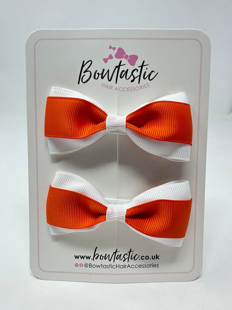 3 Inch Thin Tuxedo Bows - Orange & White - 2 Pack