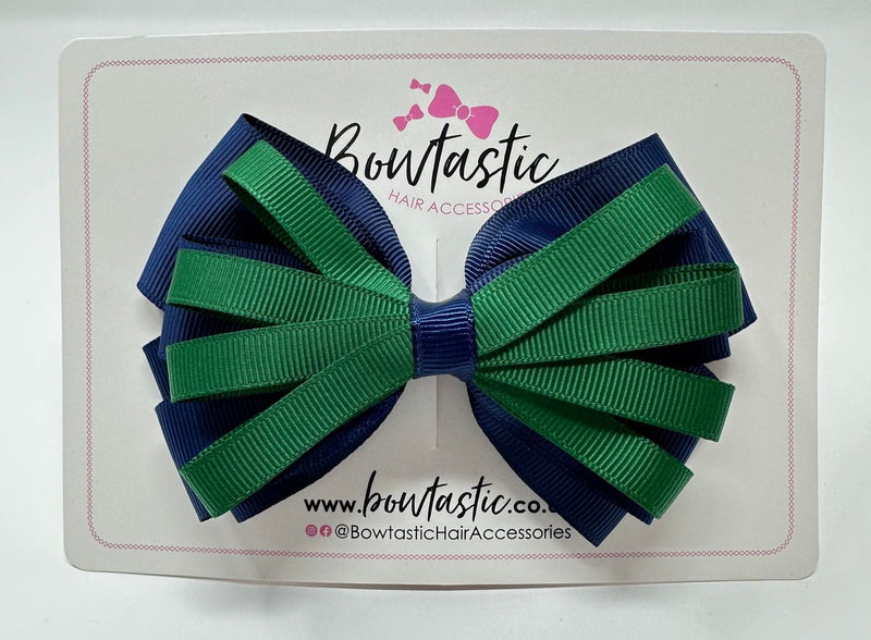 4.5 Inch Loop Bow - Forest Green & Navy