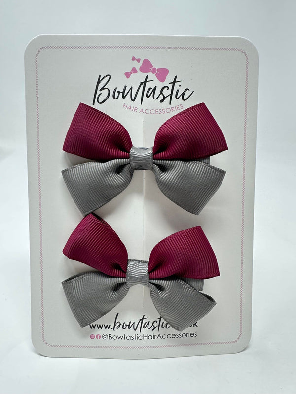 2.5 Inch Butterfly Bow - Wine & Metal Grey - 2 Pack