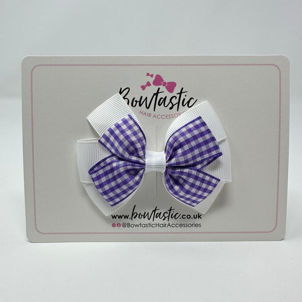 3 Inch Flat 2 Layer Bow - Purple & White Gingham