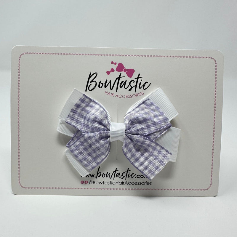 3 Inch Flat 2 Layer Bow - Lilac & White Gingham