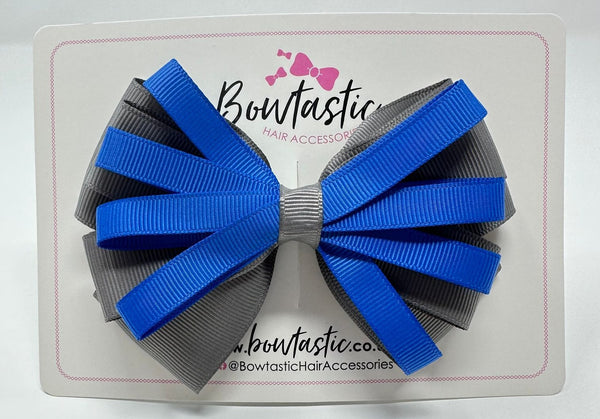 4.5 Inch Loop Bow - Royal Blue & Metal Grey