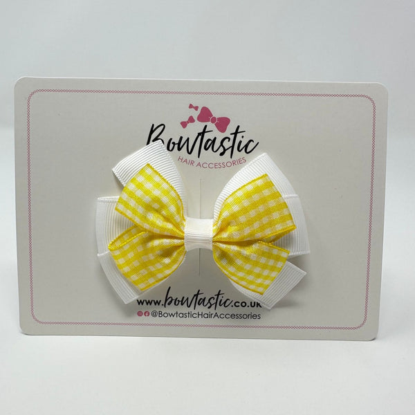 3 Inch Flat 2 Layer Bow - Yellow & White Gingham