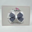 3 Inch Flat 2 Layer Bow - Navy & White Gingham