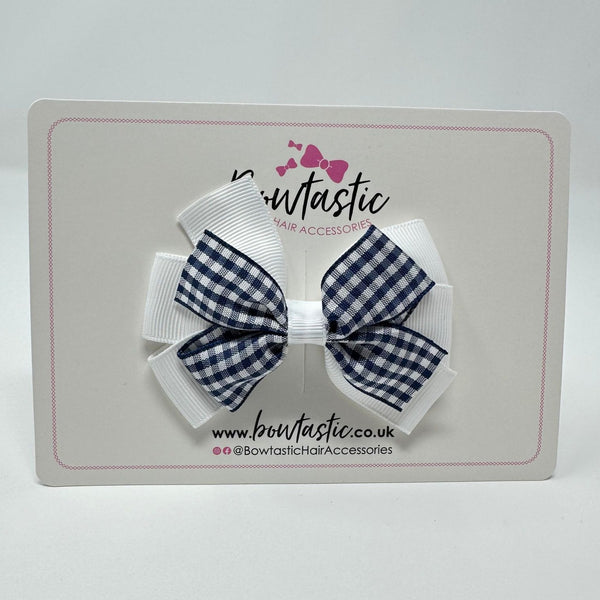 3 Inch Flat 2 Layer Bow - Navy & White Gingham