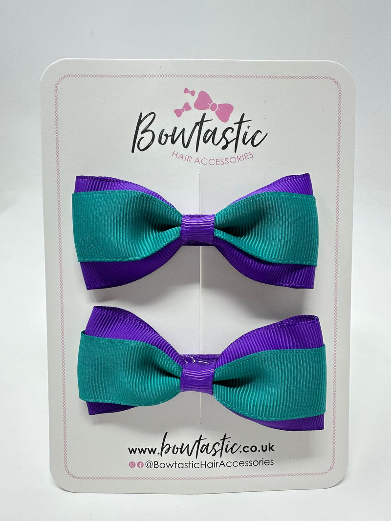 3 Inch Thin Tuxedo Bows - Purple & Jade Green - 2 Pack