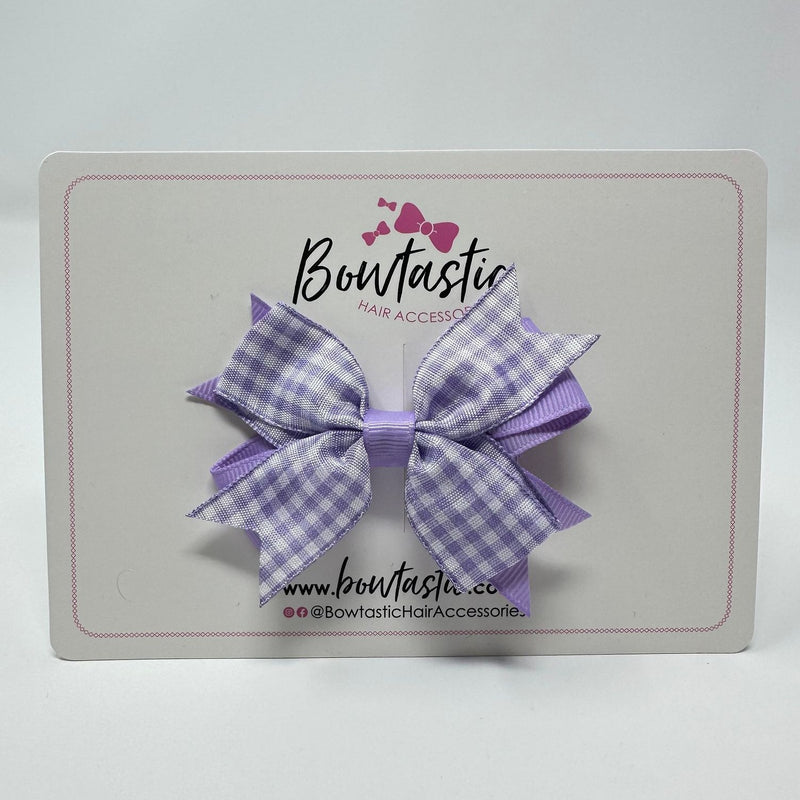 3 Inch Flat 2 Layer Bow - Lilac Gingham