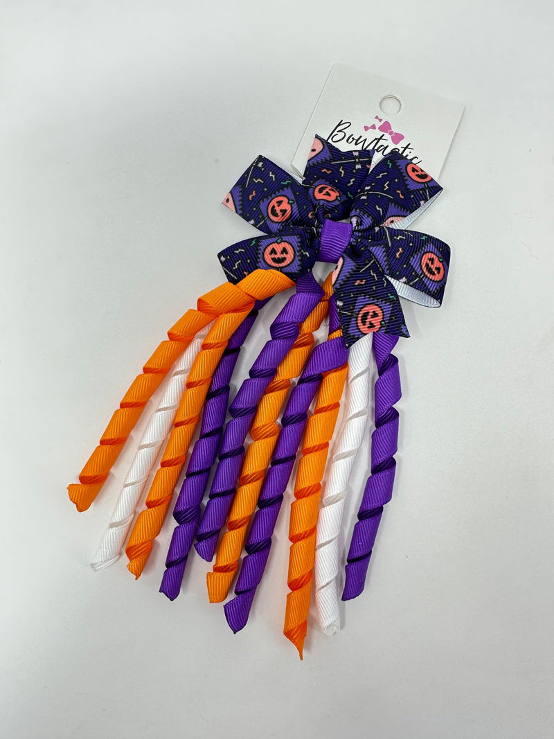 Halloween - 3 Inch Pinwheel Corker Bow - Purple & Orange Pumpkin