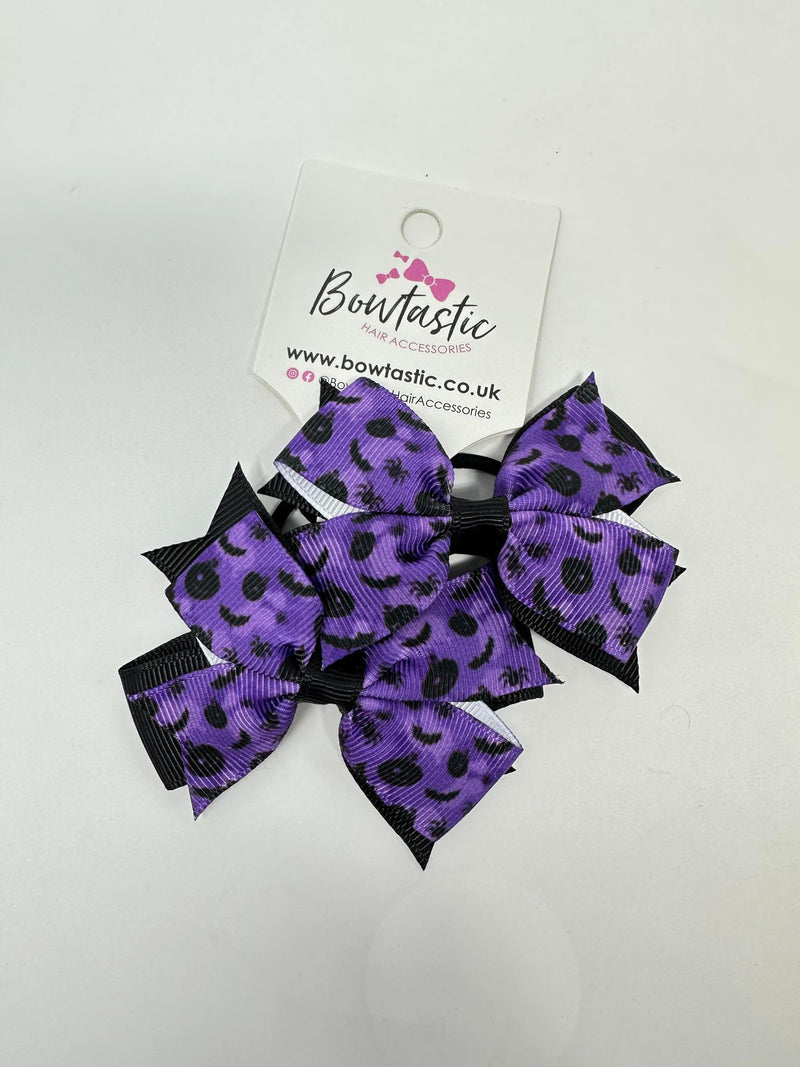 Halloween - 3 Inch Pattern Bow Thin Elastic - Purple & Black Bat - 2 Pack