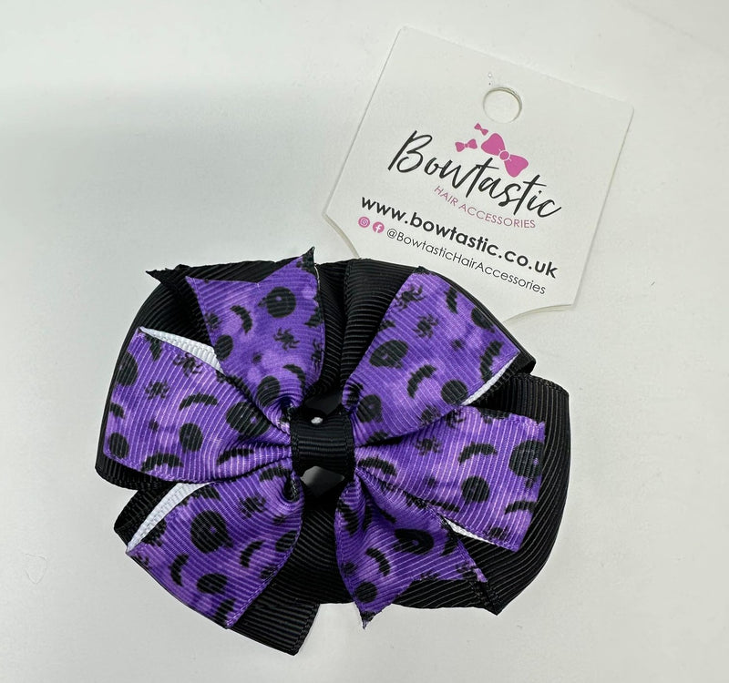 Halloween - 3.25 Inch Pattern Bow Thin Elastic - Purple & Black Bat