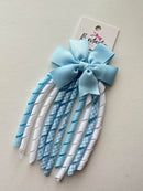 3 Inch Pinwheel Corker Bow - Blue Topaz & White Gingham