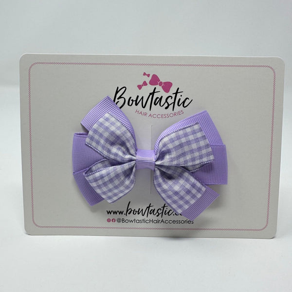3 Inch Flat 2 Layer Bow - Lilac Gingham