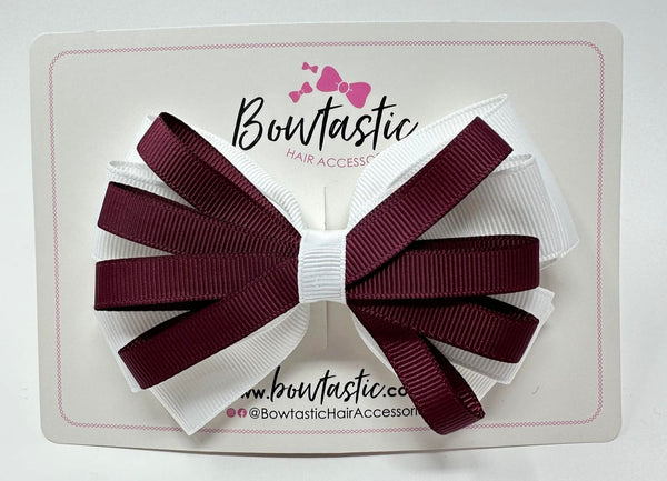 4.5 Inch Loop Bow - Burgundy & White