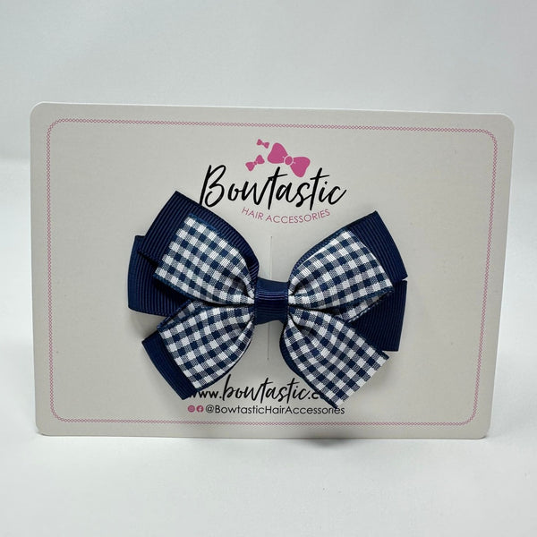 3 Inch Flat 2 Layer Bow - Navy Gingham