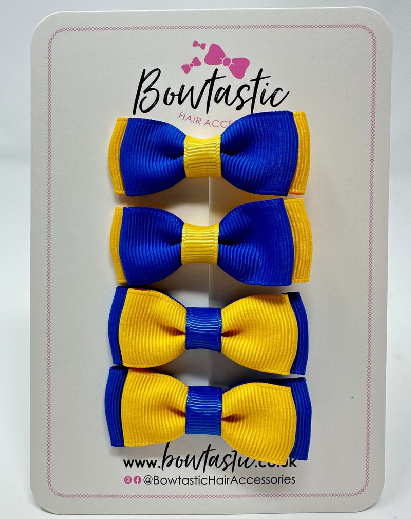 1.75 Inch Bows - Royal Blue & Yellow Gold - 4 Pack