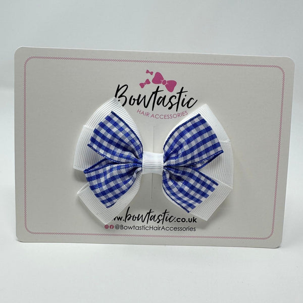 3 Inch Flat 2 Layer Bow - Royal Blue & White Gingham