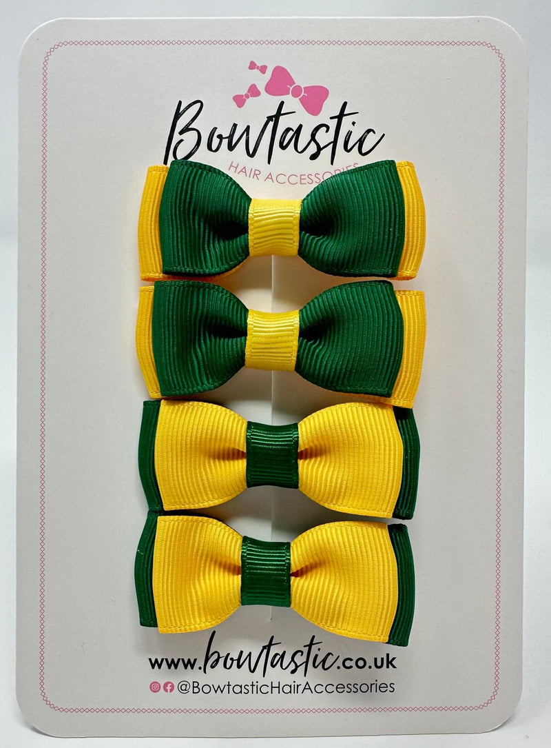 1.75 Inch Bows - Forest Green & Yellow Gold - 4 Pack