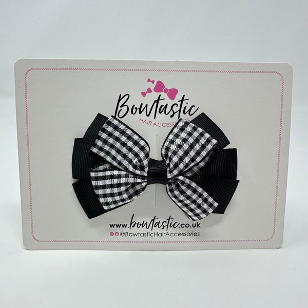 3 Inch Flat 2 Layer Bow - Black Gingham