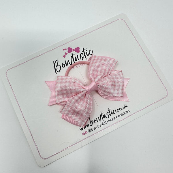 3 Inch 2 Layer Bow Thin Elastic - Pink Gingham